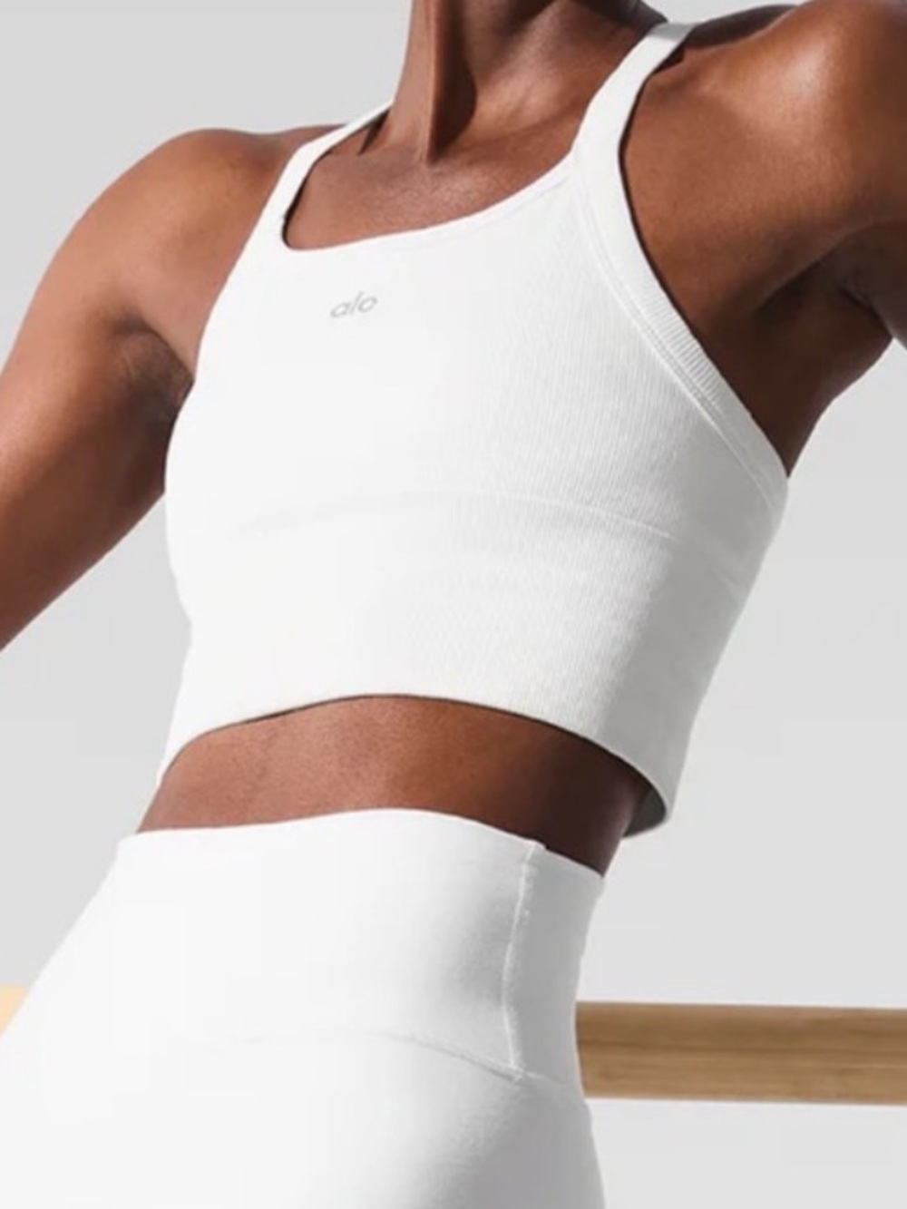 ALO Yoga White Ribbed Cropped Sports Bra